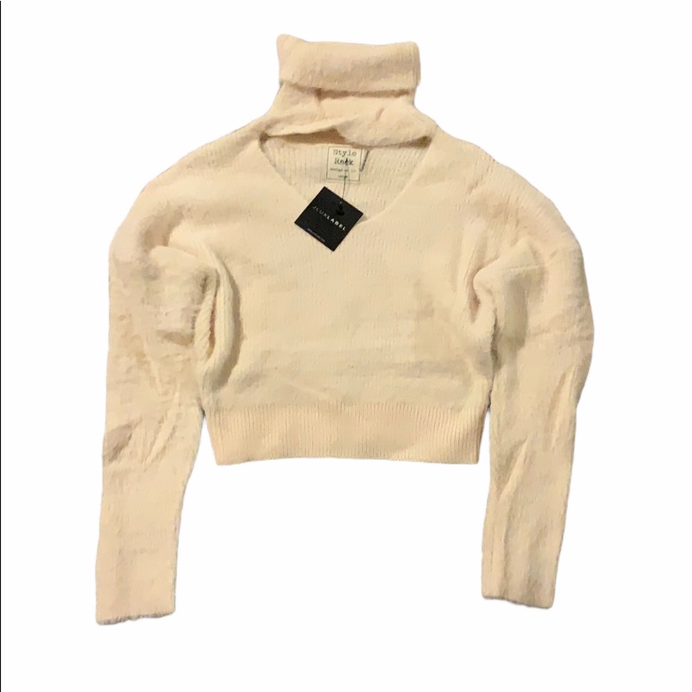 NWT JLUXLABEL Cream Reversible Keyhole Turtleneck